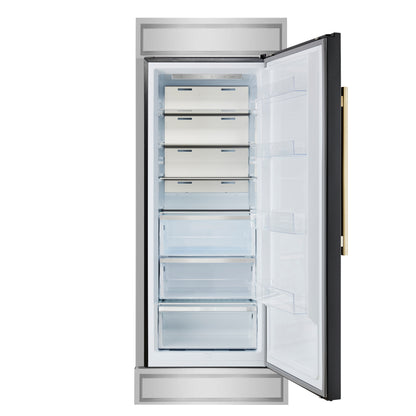 Forno Maderno 28-Inch Built-In Convertible Refrigerator in Black with Antique Brass Handle, 13.6 cu.ft. Right Swing with Decorative Grill - 32-Inch Wide