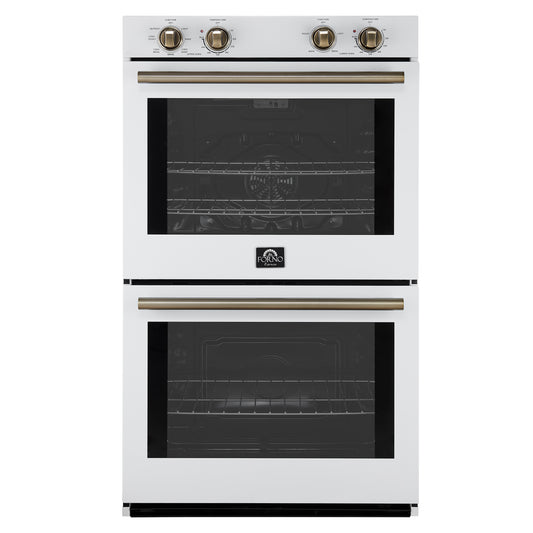 Forno Vomero 30-Inch Double Wall Oven, White, 10 cu.ft Total Capacity, 7100W Convection, Mechanical Controls, Manuel Steam Clean