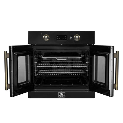 Forno Asti 30-Inch French Door Electric Wall Oven in Black & Antique Brass, 3.68 cu. ft. True Convection, 3,600W, Air Fry, Sous Vide, Self-Clean