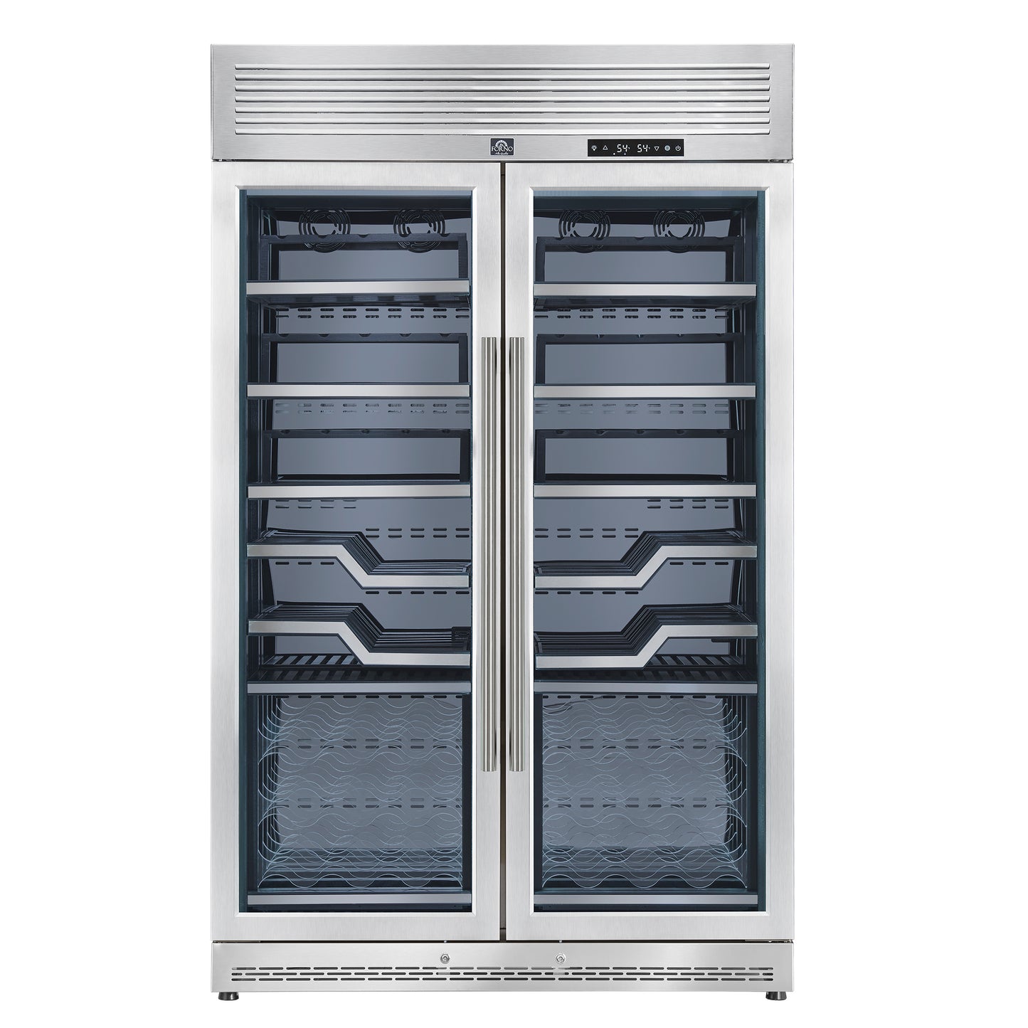 FORNO Abruzzo 48-Inch Dual Zone Wine Cellar, 102 Bottles, 24 cu. ft., Clear Acrylic Holders & Stainless Trim Shelves